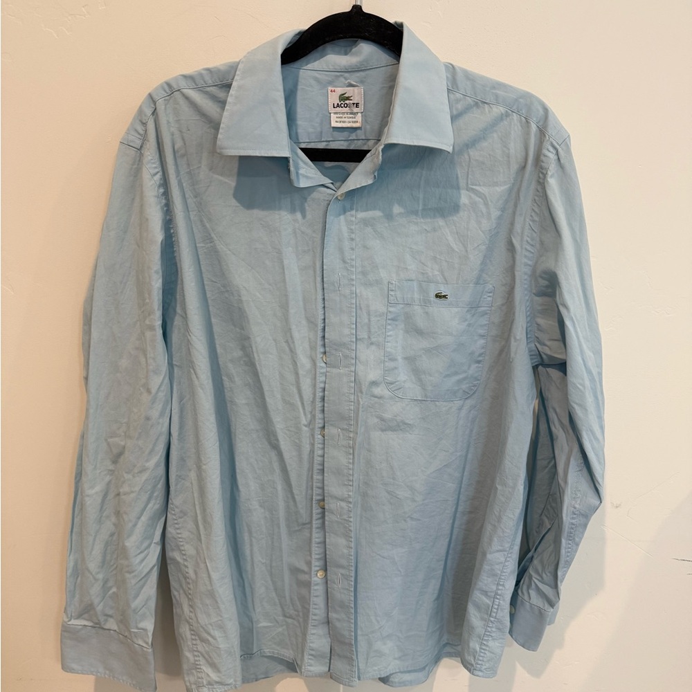 Lacoste Men's Sky Blue Casual Shirt Size 44 Preppy Collegiate Office Business